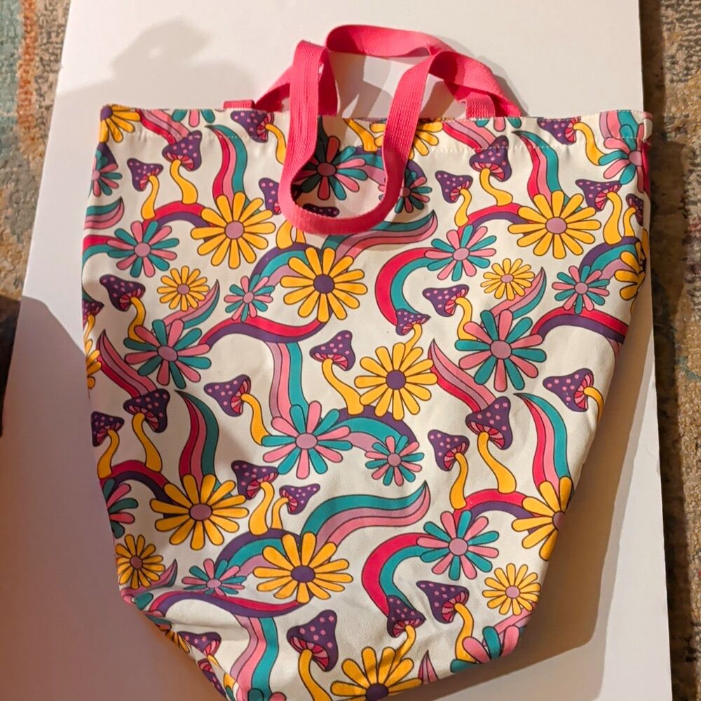 Reusable Tote Bag Boho Floral & Nature Pattern Woven